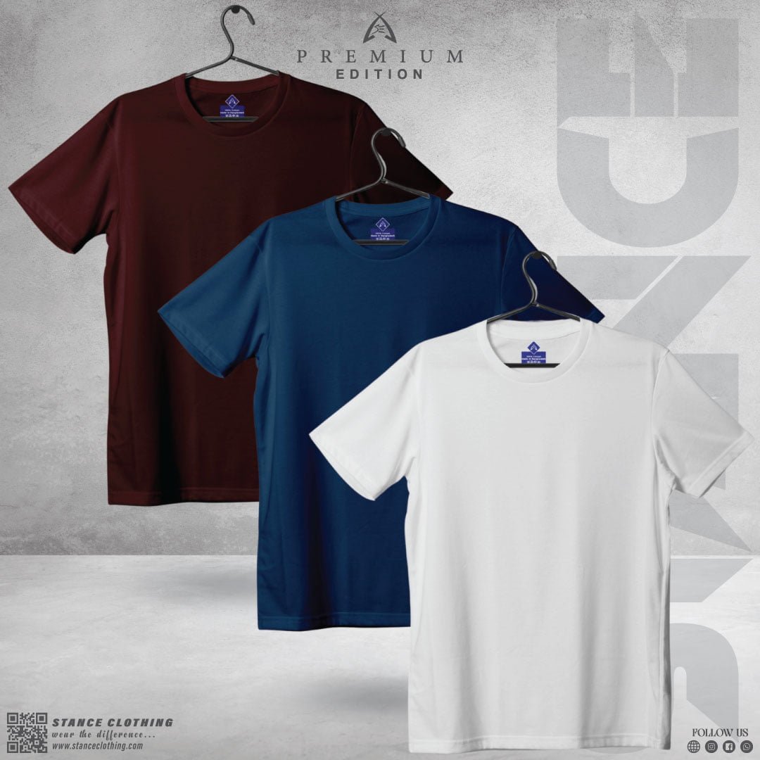 Solid T-Shirt Combo Offer White Petrol Blue Burgundy