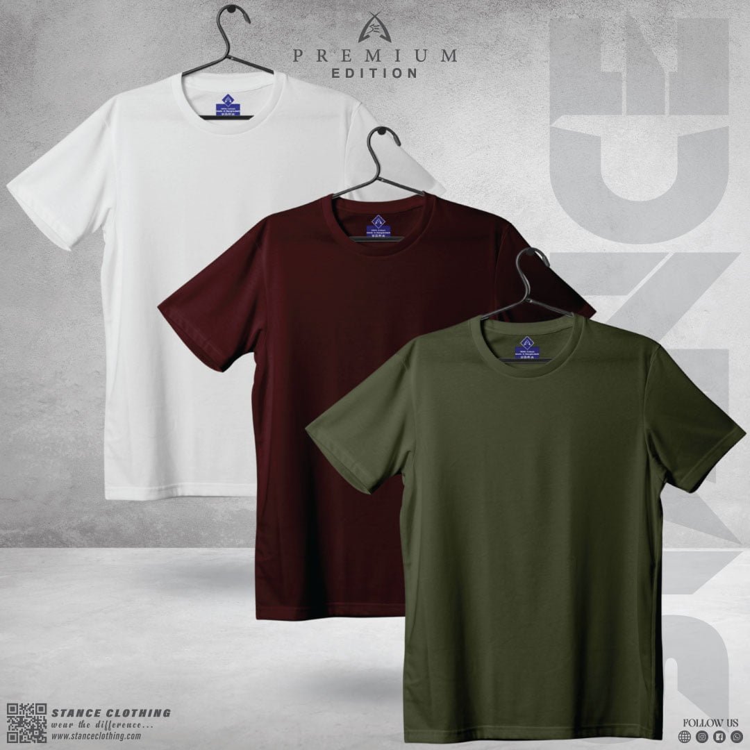 Solid T-Shirt Combo Offer White Burgundy Olive