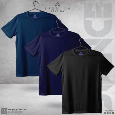 Solid T-Shirt Combo Offer Navy Blue Black Petrol Blue