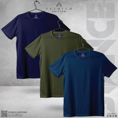 Solid T-Shirt Combo Offer Olive Navy Blue Petrol Blue