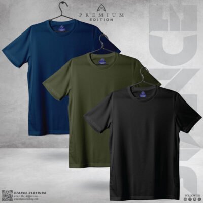 Solid T-Shirt Combo Offer Black Olive Petrol Blue