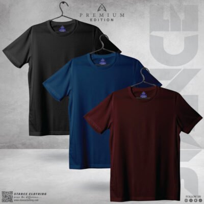 Solid T-Shirt Black Burgundy Petrol Blue