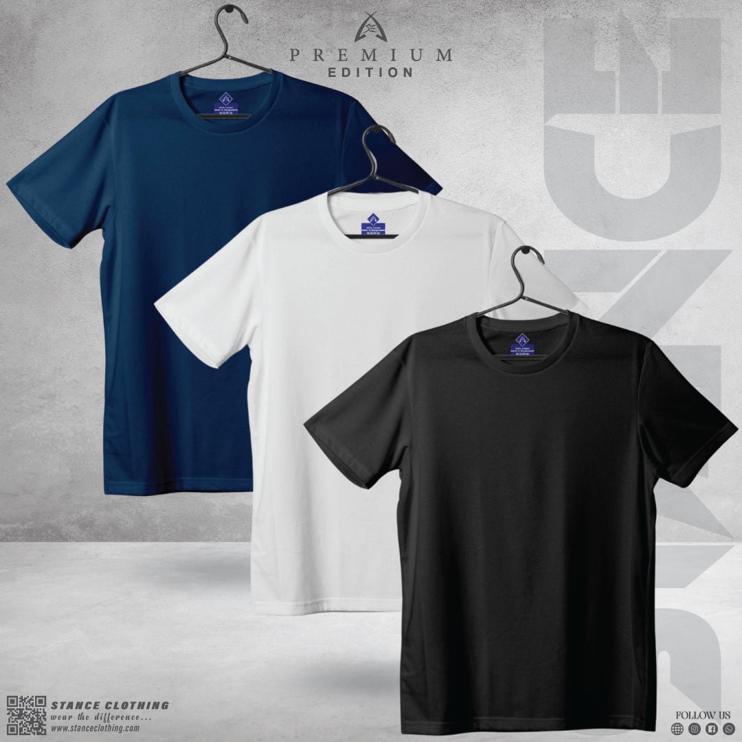 Solid T-Shirt Combo Offer White Black Petrol Blue