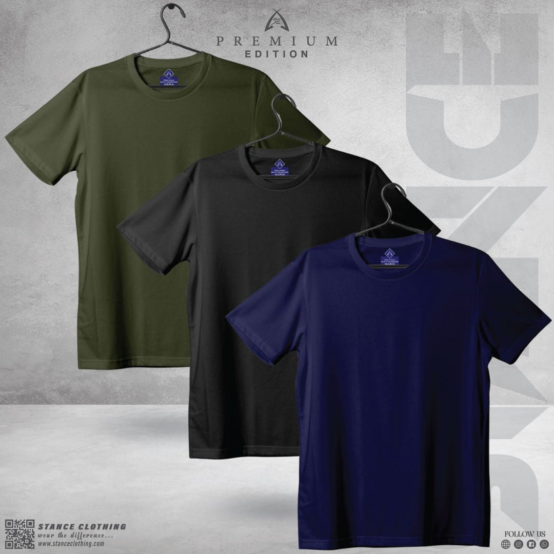 Solid T-Shirt Combo Offer Black Navy Blue Olive