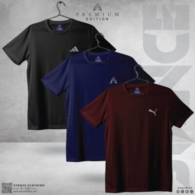 Solid T-Shirt Combo Offer Navy Blue Black Burgandy