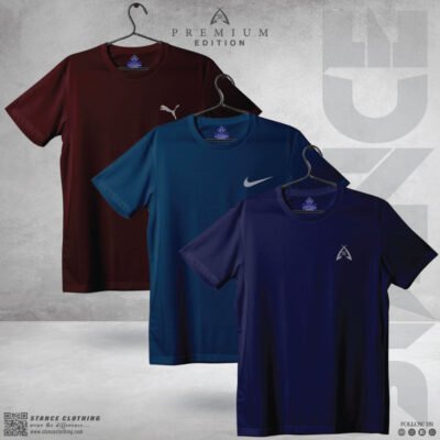 Solid T-Shirt Combo Offer Navy Blue Burgundy Petrol Blue